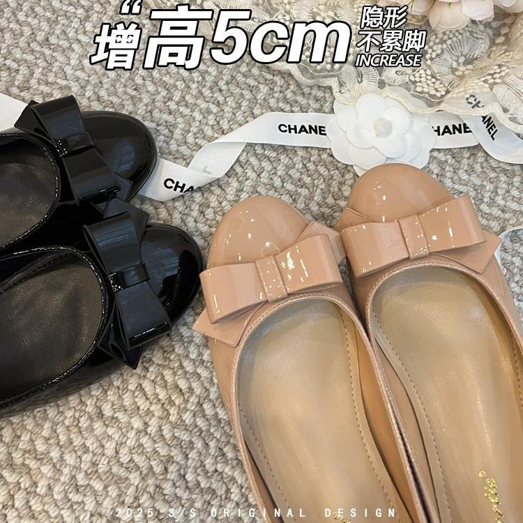 Версия из овчины~ Маленький человек увеличение внутренней высоты 5 см одинарная обувь женский бант легкий рот кожаная обувь с юбкой балетки