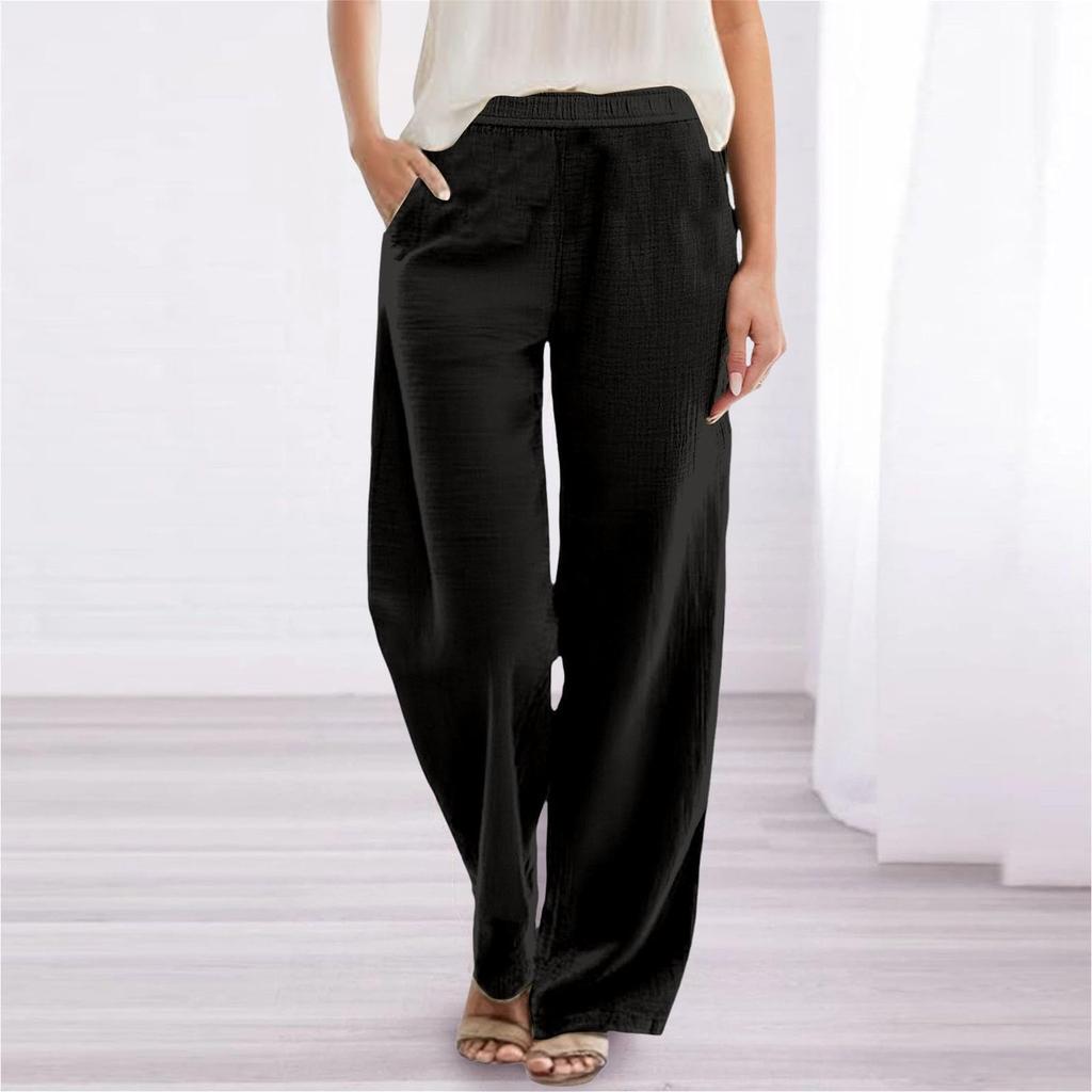 Women's Solid Color Casual Pants Versatile Loose Cotton Linen Wide Leg Pants