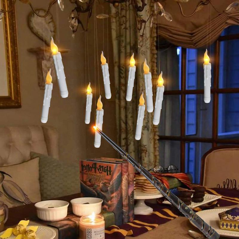 Flameless Floating LED Candles Set with Magic Wand Remote Control Warm White Flickering Light for Christmas Wedding Decor
