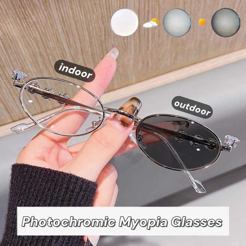 Винтажные металлические очки для близоруких с фотохромными линзами и защитой от синего света