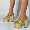 Fashion Liyke Sexy Thick Bottom Square Toe Chunky High Heels Platform Slippers For Women Party Banquet Shoes Gold Sandals Zapatos Mujer