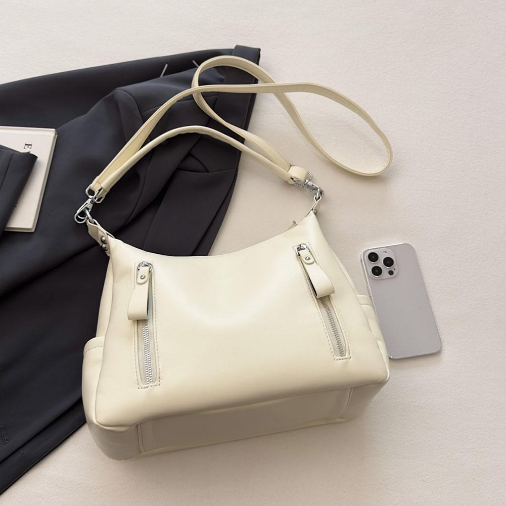 Women Retro Crossbody Bag PU Leather Solid Color Ladies Outdoor Bag (Beige)