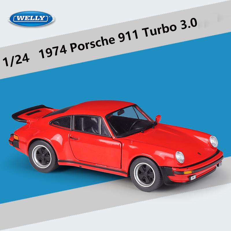 Welly 1/24 Porsche 911 Turbo 3.0 1974 Металлическая машинка Литье под давлением и игрушечные транспортные средства Модель автомобиля Миниатюрная масштабная модель автомобиля Игрушка для детей