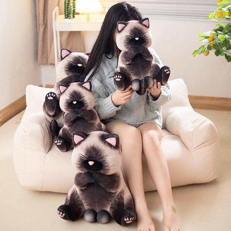 Cute Simulation Siamese Cat Stuffed Animal Toy Cartoon Cat Plush Toy Child Comfort Doll Girl Sleeping Soft Pillow Birthday Gift Christmas Gift