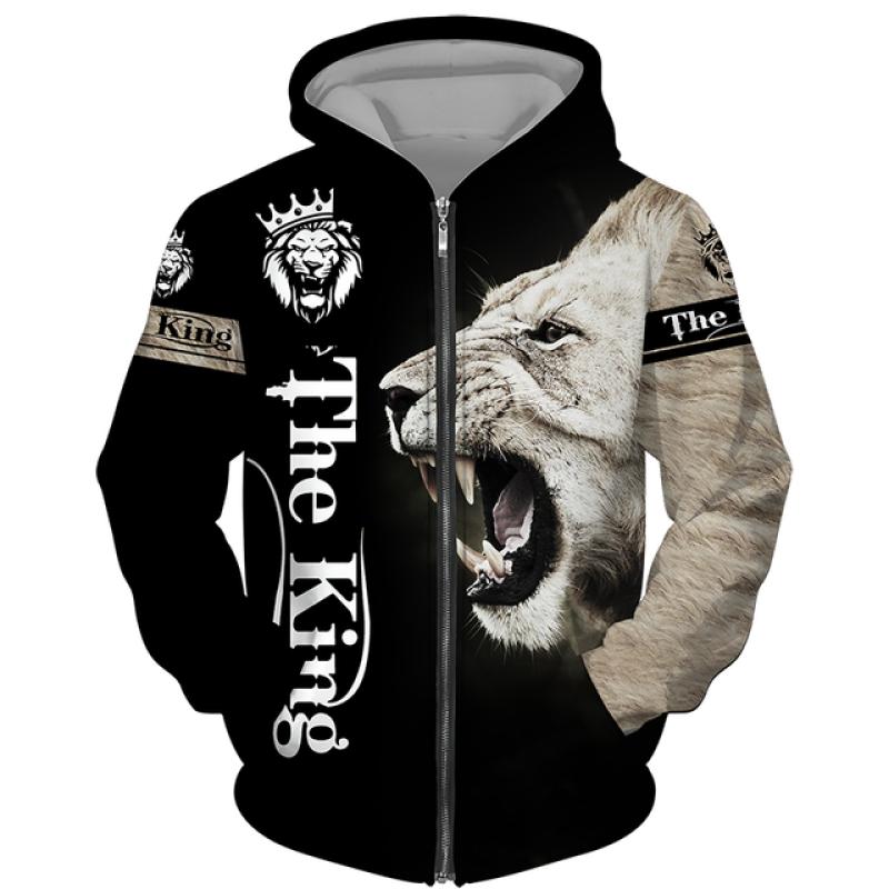 Spring Autumn Men's Zipper Hoodie Sweatshirts 3D Animal Lion Beast Printing Hooded Pullover Fashion Jacket Casual Sportswear