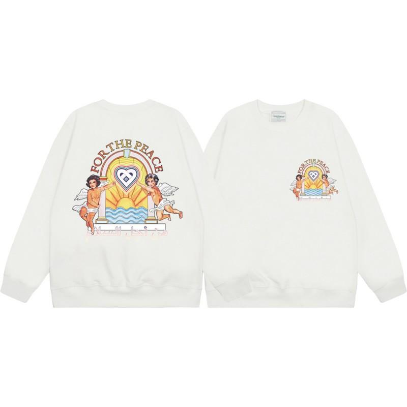 Casablanca Streetwear Oversized Cotton Hoodless Sweatshirt With Letter Print 380g Heavyweight Crewneck Pullover Men