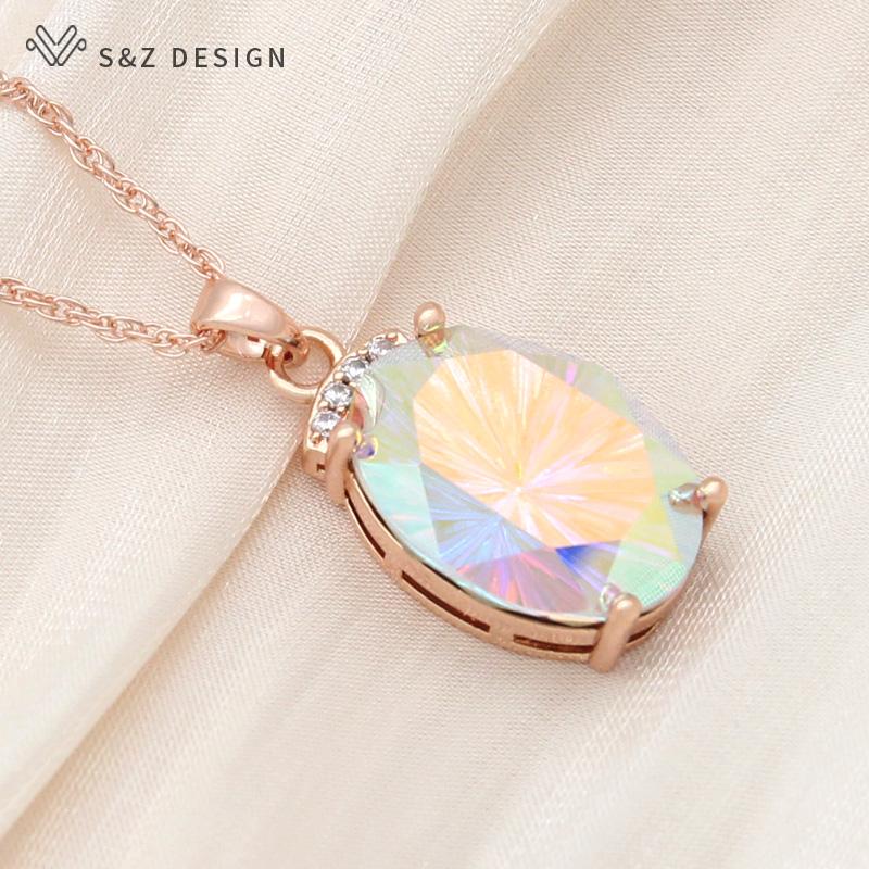 Модное роскошное ожерелье цвета розового золота с большим овальным кристаллом для женщин, свадебное элегантное ювелирное изделие с кубическим цирконием
