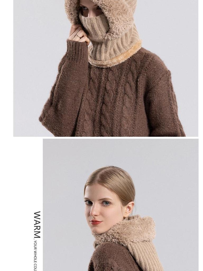 Женская зимняя вязаная шапка со снудом и маской - Ветрозащитная, с плюшевой подкладкой, из теплой шерсти, идеально подходит для велоспорта