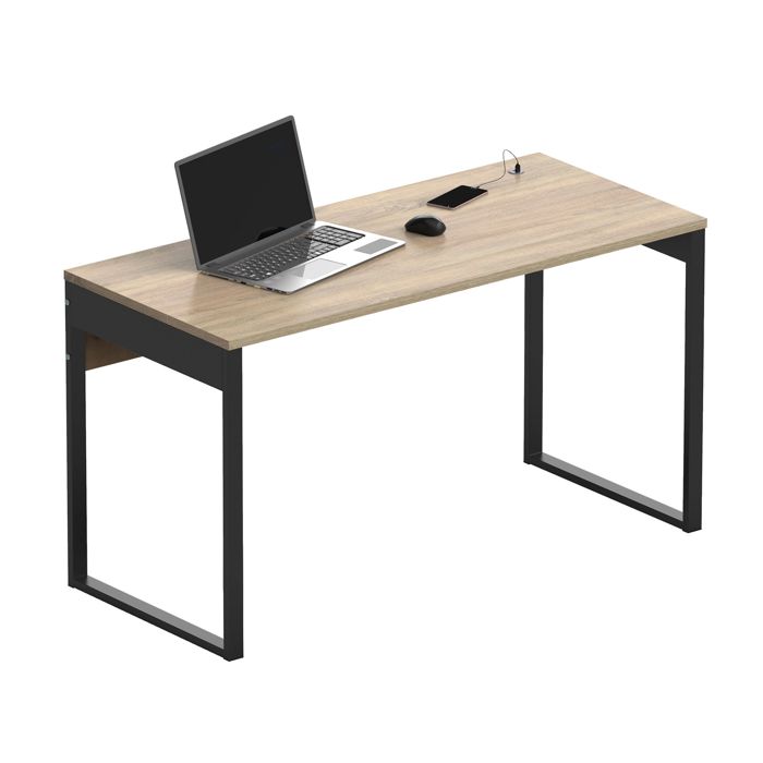 Bureau, Table Informatique Bureau, Pieds en Métal 76x135x60cm, USB Intégré Briebe Smuk Bois 804247