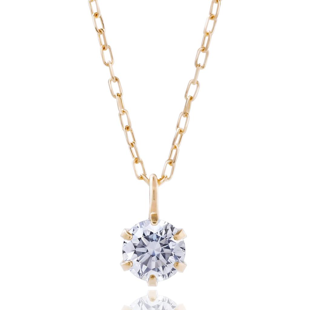 LEGAN Necklace 1 Diamond Natural Diamond K18YG Yellow Gold 6 Prongs Made In Japan 0.1ct Women's