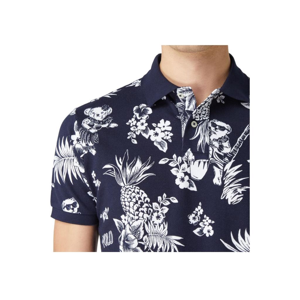 Polo Ralph Lauren Летняя футболка поло с цветочным принтом, вышитым логотипом пони, из хлопка, с коротким рукавом, мужская, топы, темно-синяя 710788923-002