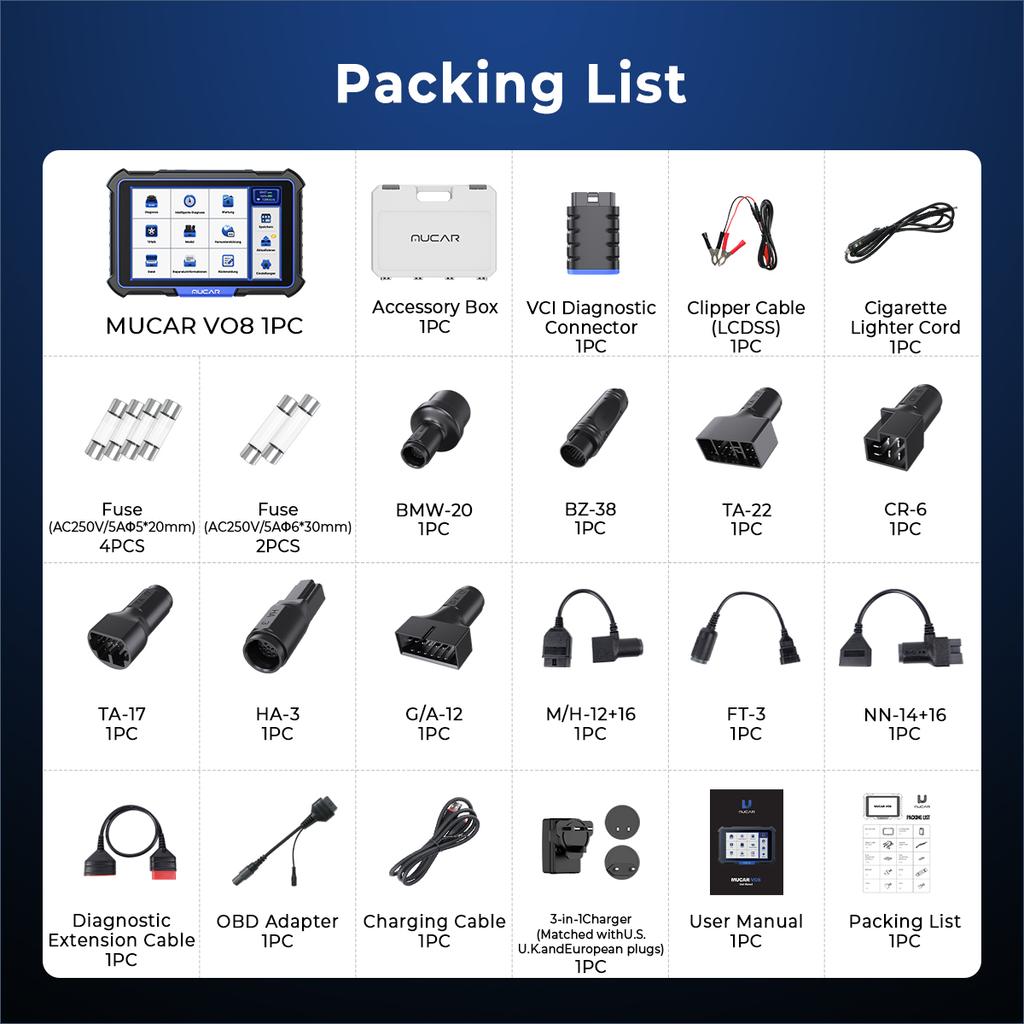 MUCAR VO8 ECU Coding CANFD Diagnostic Tools for Garage Workshop Lifetime Free Update Factory Direct Bluetooth OBD2 Scanner 8inch