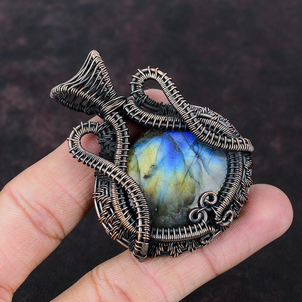 Подвеска из лабрадорита, медная проволочная обертка, ювелирное изделие ручной работы, подвеска из лабрадорита, медное ювелирное изделие, подвеска из натурального драгоценного камня, подарок для матери