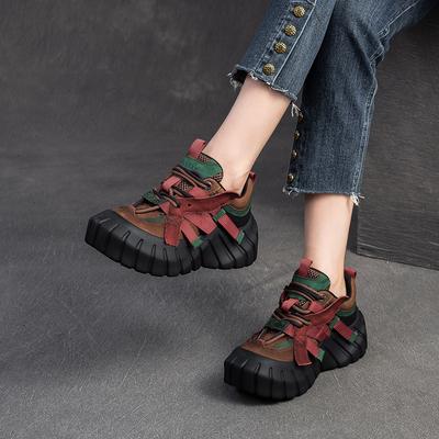 Модная GKTINOO Весна Осень Легкая Мягкая Подошва Натуральная Кожа Женские Туфли на Плоской Платформе Толстая Подошва Кроссовки Повседневная Женская Обувь