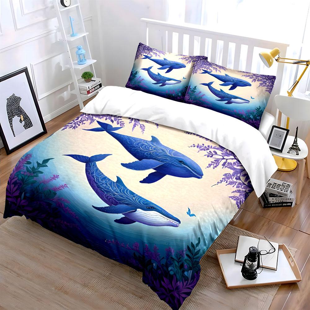 Blue whales and foliage. Bedding sets Duvet cover sets Duvet covers Pillowcases(1 * Duvet Cover 2 * Pillowcases without duvet insert)
