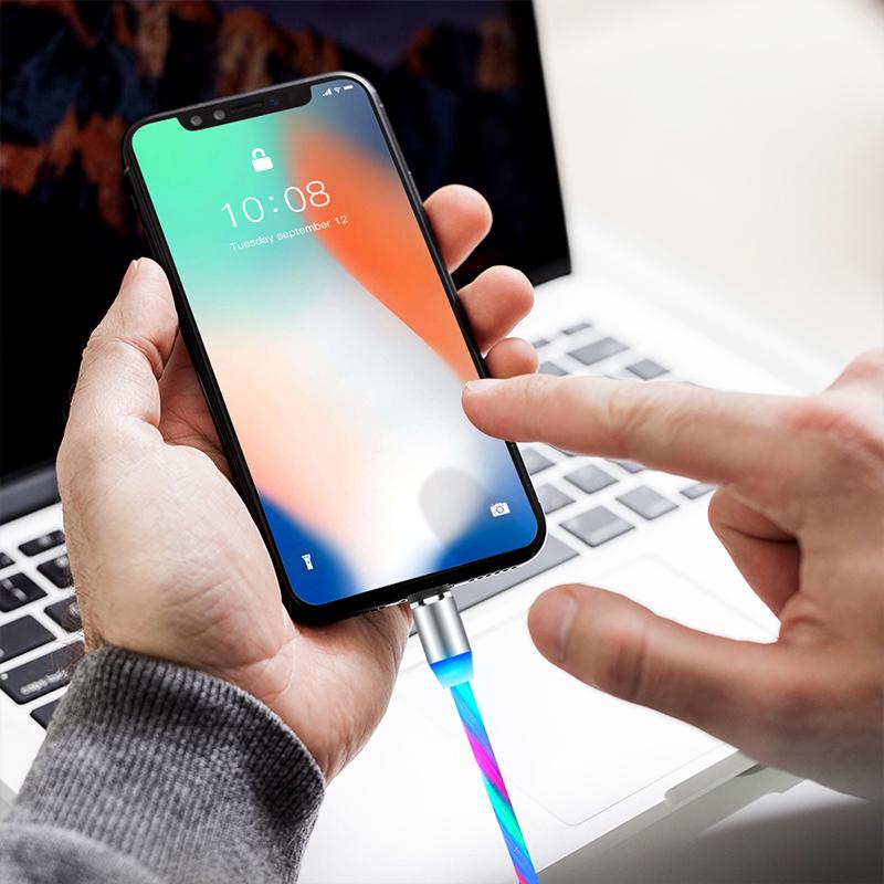 Магнитный светодиодный световой кабель Быстрая зарядка Магнит Micro USB Тип C Кабель светодиодный провод Шнур Type-C зарядное устройство