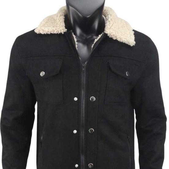 Men Jacket Autumn Winter Woolen Coat Lapel Single-Breasted Mid-Length Windproof Jacket Suede