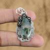Birthday Gift For Her Natural Solar Moss Agate Gemstone Pendant 925 Silver