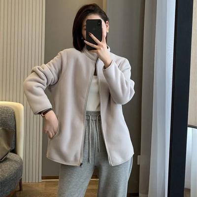 Женская куртка осень-зима с воротником-стойкой, однотонная, с длинным рукавом, повседневный топ