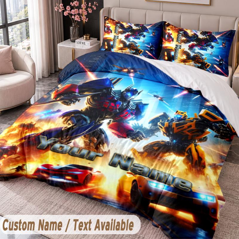 Custom Name Text 3Pcs Bedding Set Transformers Duvet Cover And Two Pillowcases