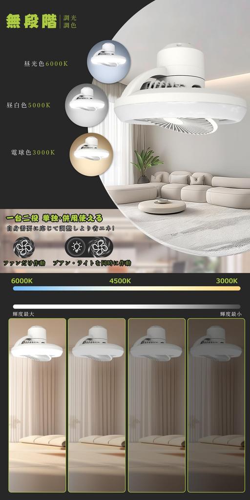 Reversible Ceiling Light with E26 Base, Oscillating Head, and Timer, Suitable for 6-8 Tatami Mats (approx. 12 Sq Ft) and 2-in-1 Fan, Smartphone