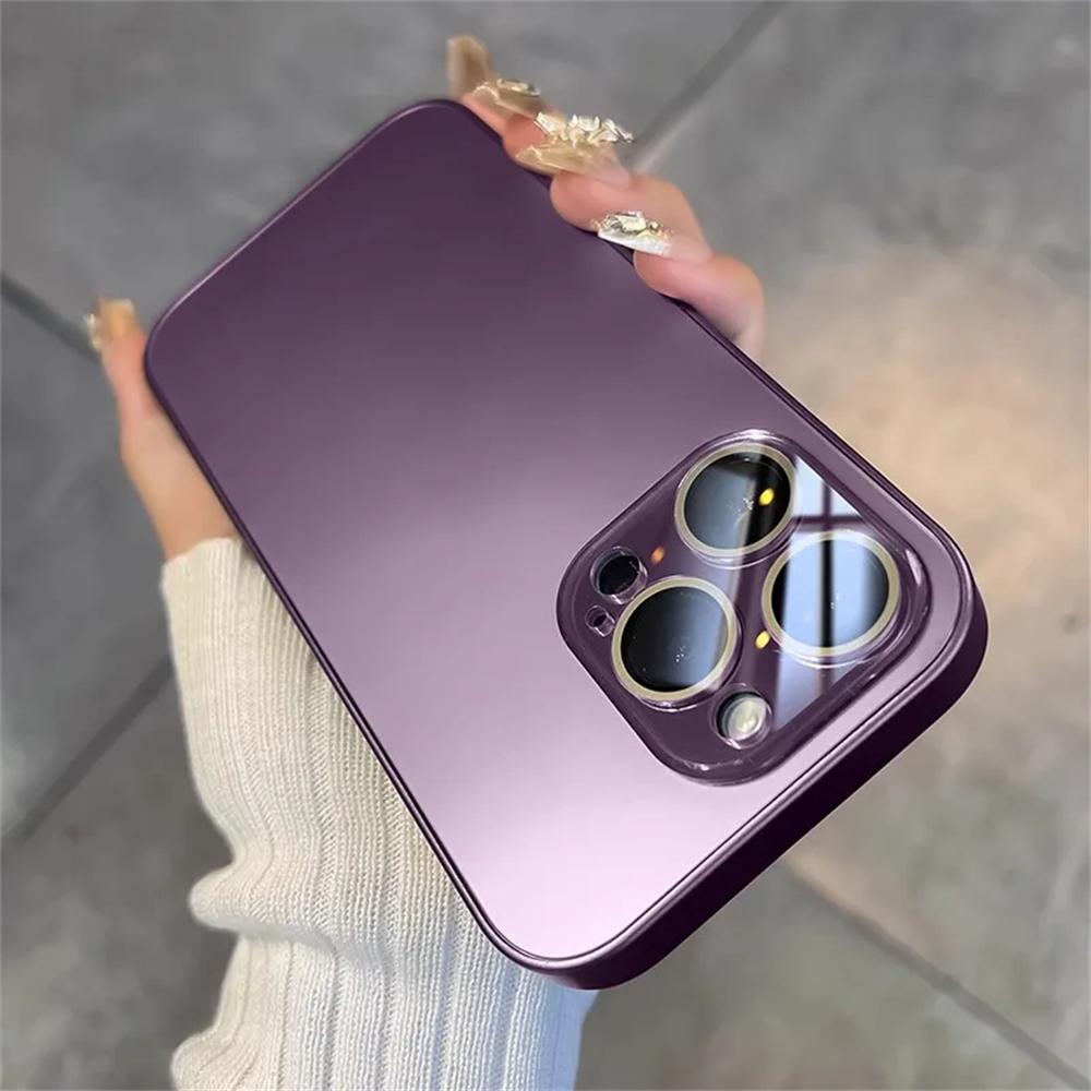 Luxury With Lens Film Glass Matte Phone Case for iPhone 15 14 13 12 11 Pro Max Soliid Color Frosted Camera Potection Cover Funda
