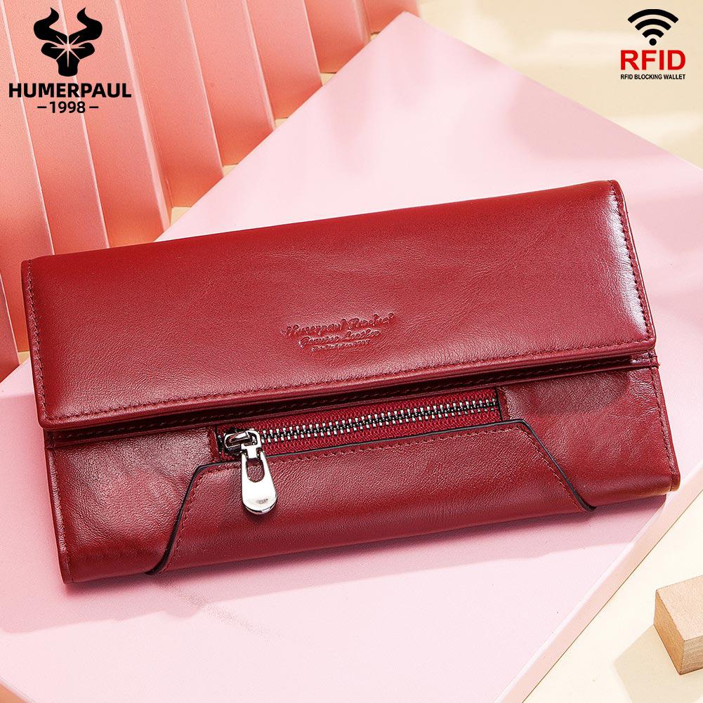 Humerpaul Женский кошелек, новый стиль, женская мода, сумки для денег, держатель для карт из коровьей кожи, клатчи, тройной удобный кошелек большой вместительности