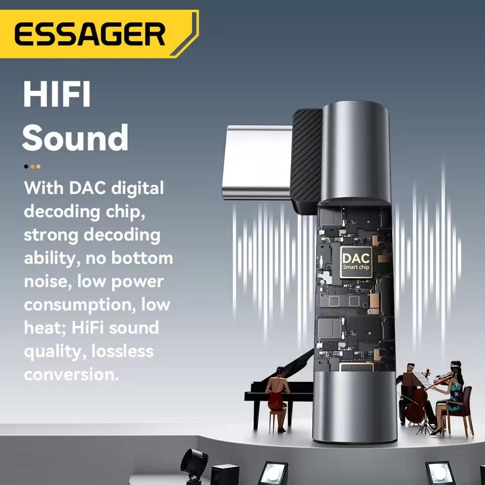 Essager L-образный аудиоадаптер Type-C на разъем 3,5 мм для iPhone 16 15 Samsung Lightning на 3,5 мм адаптер для наушников для iPhone14 13