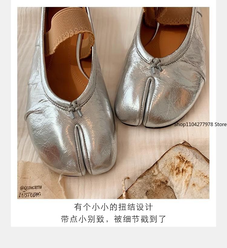 Fashion Spring Women Flat Split Toe Shoes PU Leather Bow Tie Front Shallow Slip On Girls Tabi Shoes Flats Ballet Shoes