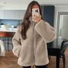 Women Winter Woolen Coat Turn-down Collar with Pockets Loose Pure Color Thermal Zipper Closure Long Sleeves Jacket for School Dating Commuting