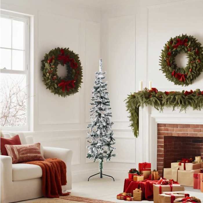 VidaXL Demi Sapin de Noël Artificiel Mince avec Neige Floquée Arbre de Noël Décoration de Vacances Ornement de Noël 344605