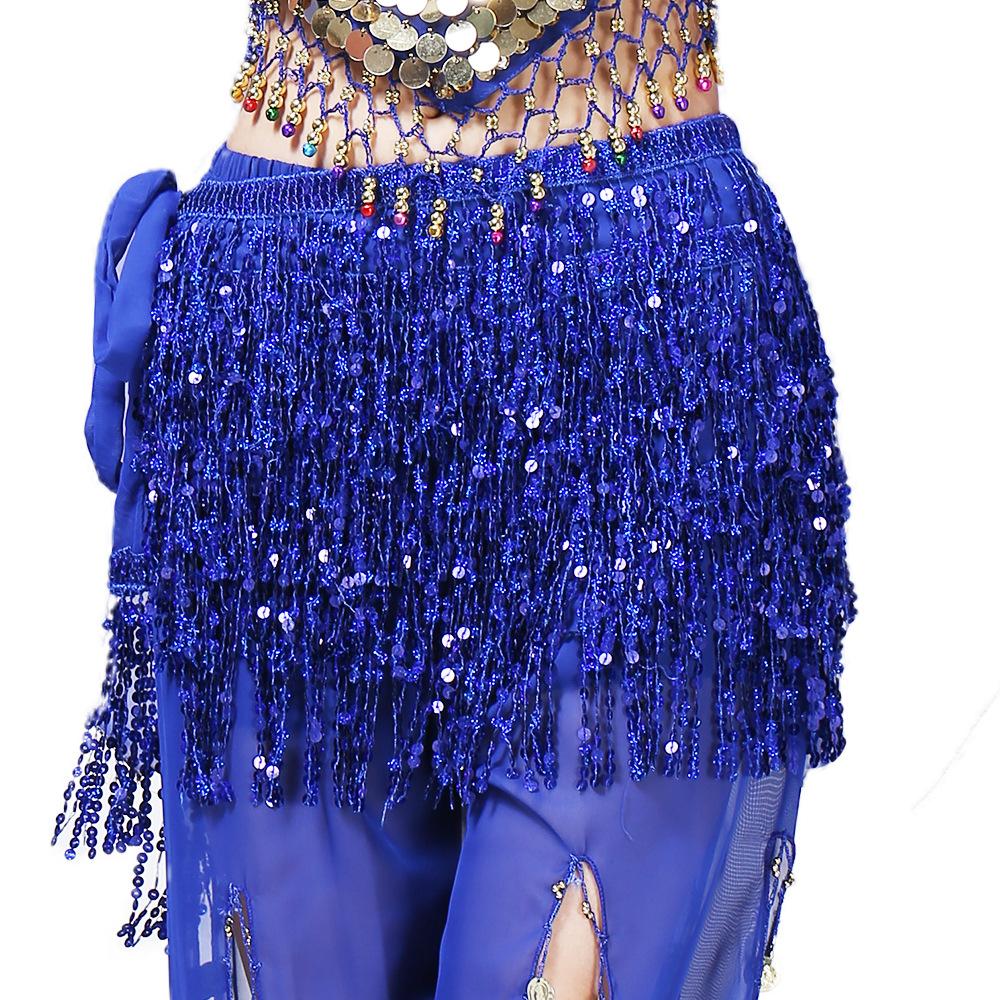 New Belly Dance Layer Sequins Skirt Tassel Chain Belt Wrap Party Club Indian Latin Hula Dancer Dress Performance Hip Waist Scarf