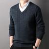Hengyuanxiang Men's Thickened 100% V-Neck Wool Sweater