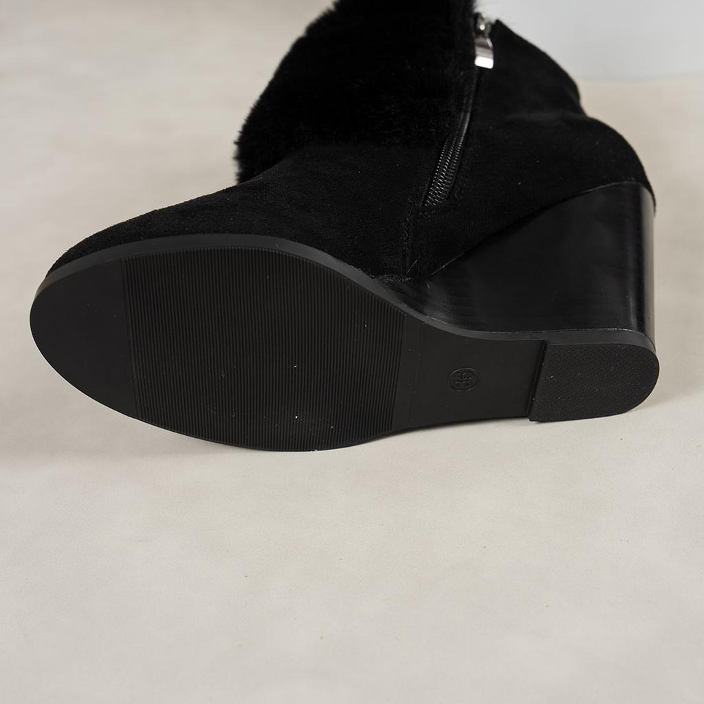 Aphixta Черные ботильоны на танкетке Современные ботинки Мягкие пушистые ботильоны Женские зимние ботинки Обувь с пряжками botas mujer botines Большой размер 43