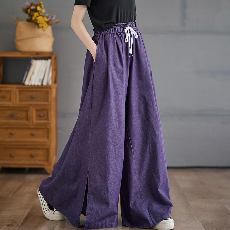 Dimanaf 2024 Summer Plus Size Women Long Pants Trousers Loose Wide Leg Pants Casual Solid Vintage Large Size Casual Pants