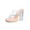 Transparent Nude High Heels Waterproof Table with Sandals Women's Summer New Rhinestone Thick Heel Cool Slippers Women's Outer Wear