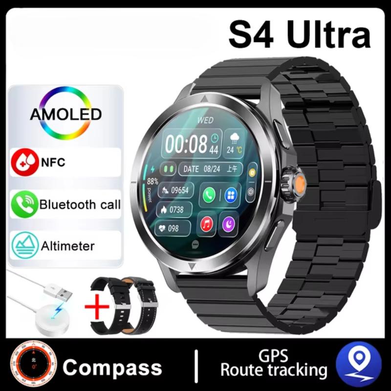 2025 НОВЫЙ S4 Ультра Смарт Браслет Мужские Часы AMOLED HD Экран Bluetooth Вызов GPS Траектория NFC Компас Сердечного ритма Умные Часы