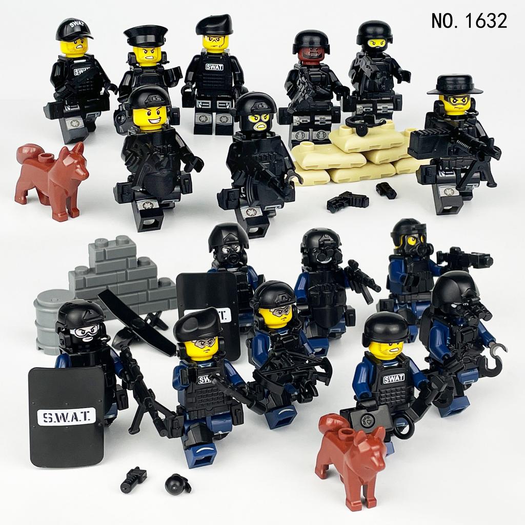 16pcs Blue Special Police Black Anti-terrorism Military Children's Building Blocks