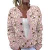 Women Sweater Cardigan Round Neck Long Sleeve 3D Flower Pattern Button Up Knit