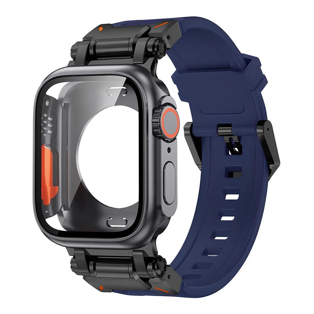 Силиконовый ремешок + защитный чехол, совместимые для Apple Watch Ultra2 49 мм 44 мм 45 мм 41 мм 40 мм для серий IWatch 9 8 7 6 SE 5 4 3 2 1