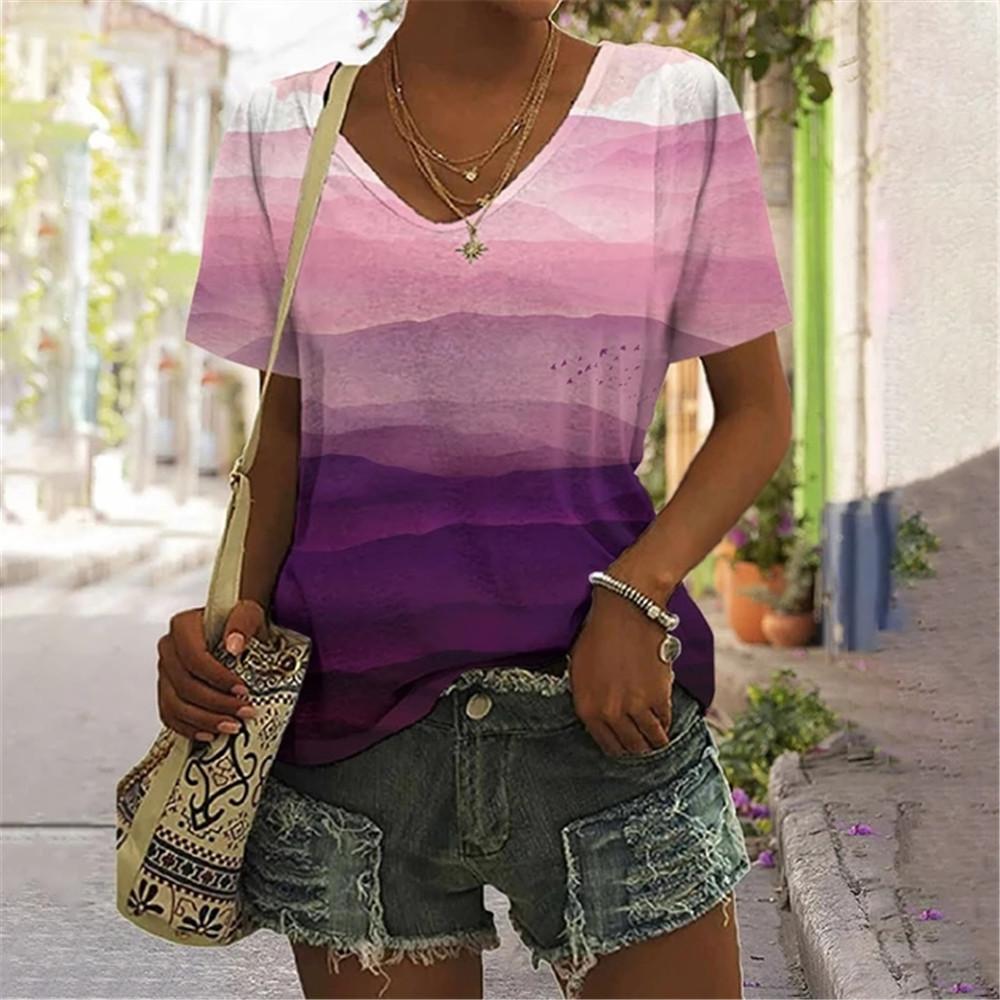 Футболка женская с градиентным пейзажем в крапинку, футболки для подростков, одежда унисекс, винтажная уличная одежда, повседневный стиль, модная уличная одежда