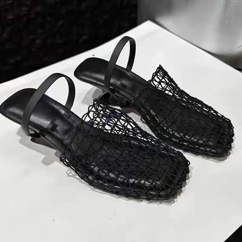 Strange Style Square Toe Women Slippers Air Mesh Height Increasing Fashion Solid Summer Outwear Women Shoes 2024 New Arrivals