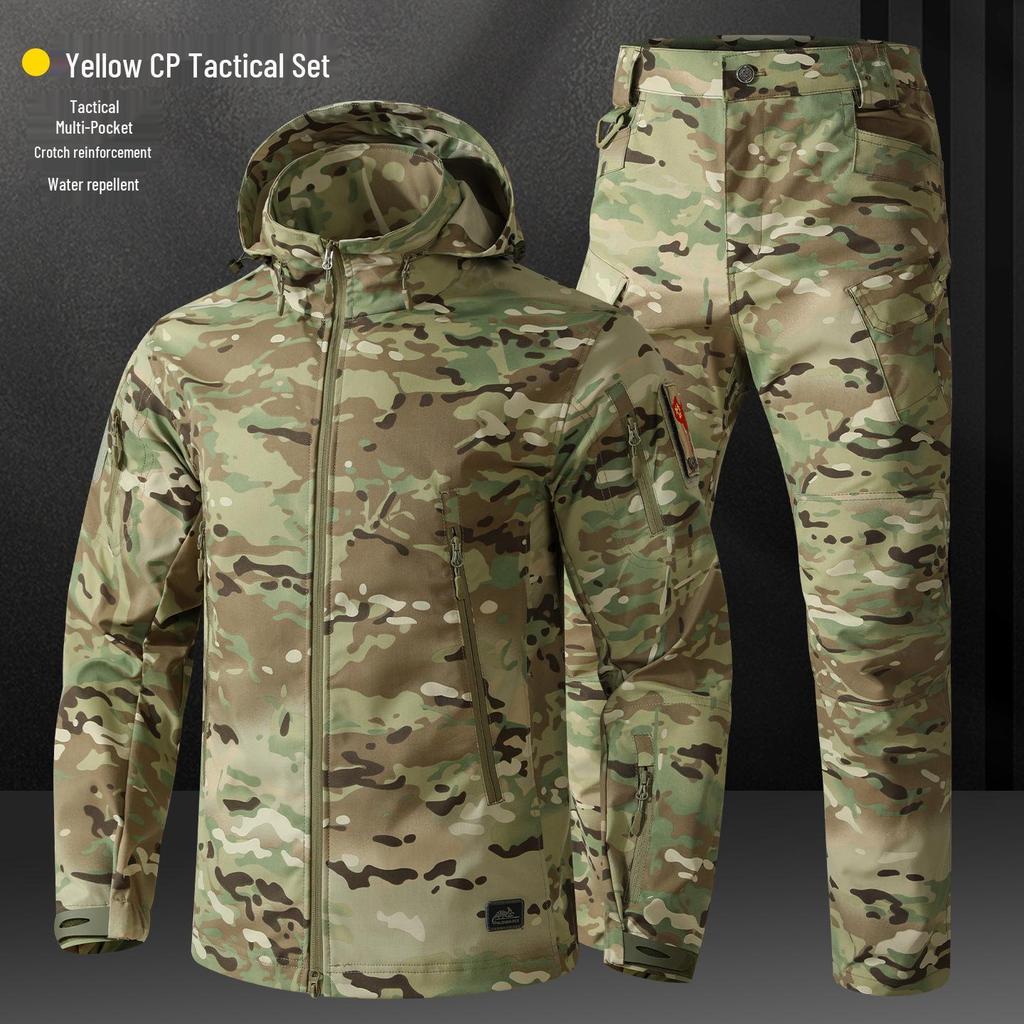 Men's Spring & Autumn Tactical Camouflage Suit: Outdoor, Water-Repellent, Wear-Resistant, Dirt-Resistant, Breathable, Multi-Pocket Workwear