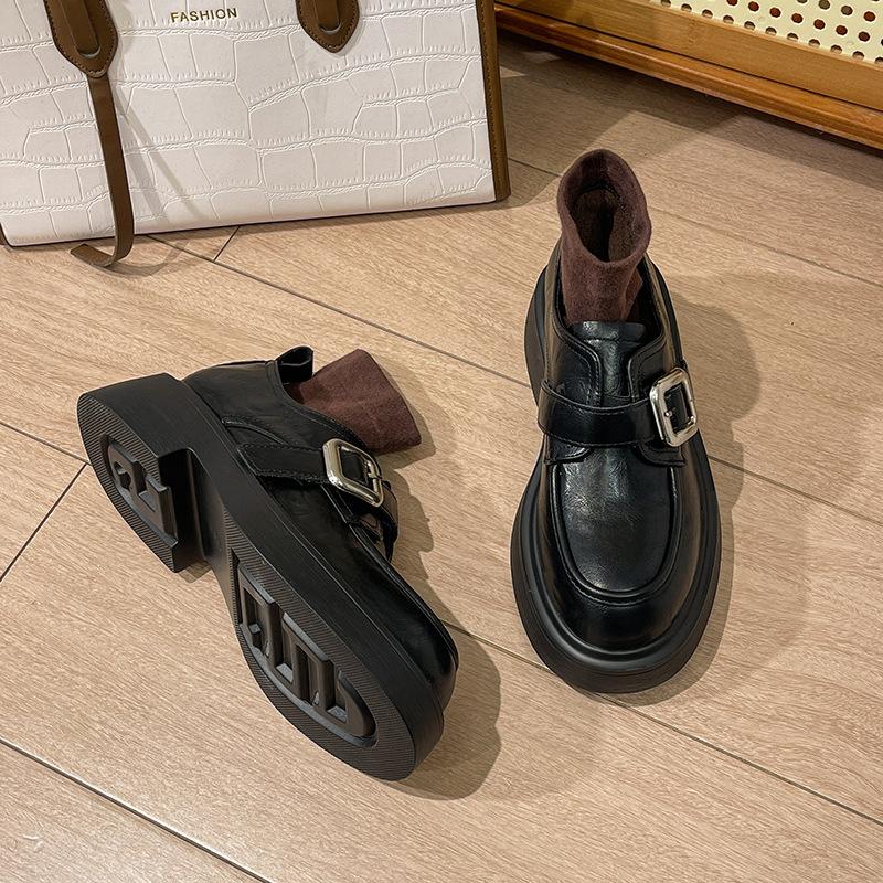 Винтажные туфли на толстом каблуке в студенческом стиле, осень 2024 г., новые кожаные туфли на толстой подошве в британском стиле, женские туфли с круглым носком