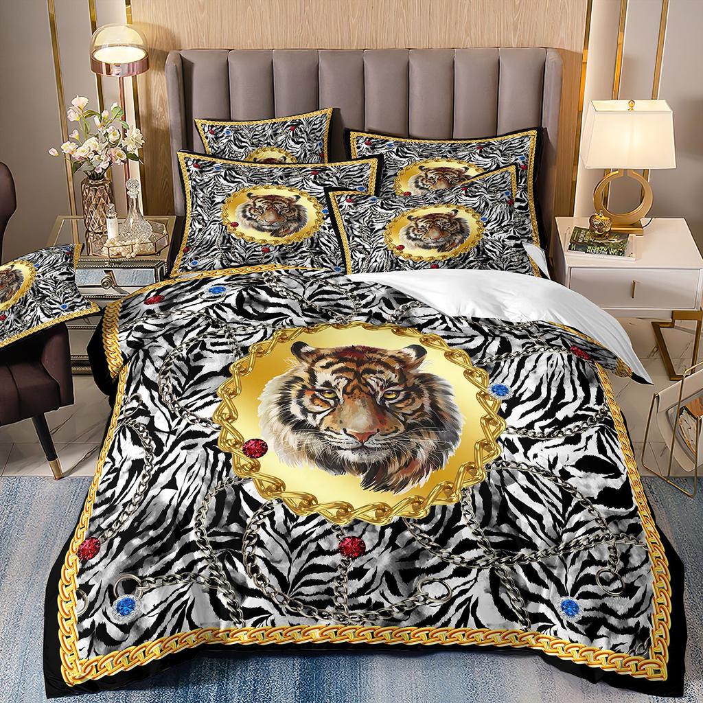 Duvet Cover Set 3D Luxury Style Printed Bedding Quilt Cover Set 3 Pieces Soft Microfiber Bedding Quilt Cover with Zipper
