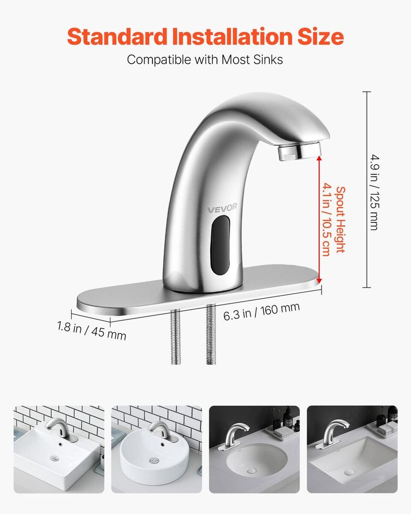 Touchless Bathroom Sink Faucet, Automatic Motion Sensor Restroom Toilet Faucet with Hole Cover Plate, Battery Operated,Adjustable Temp for 9.5 mm Pipe
