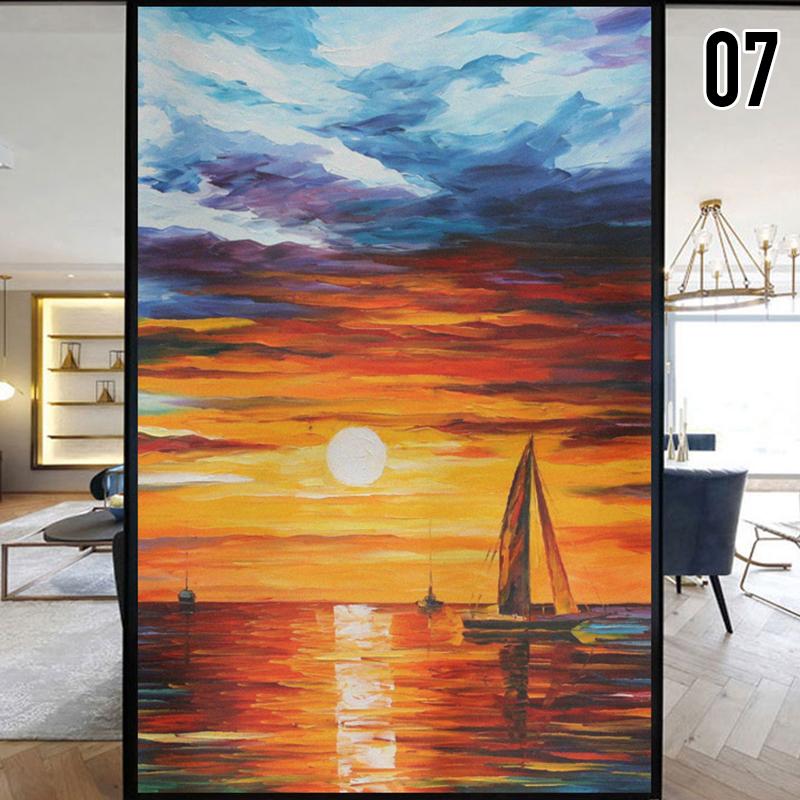 Европейский стиль Ретро конфиденциальность оконная пленка пейзаж масляная живопись красочные витражные наклейки статическая липкая стеклянная пленка