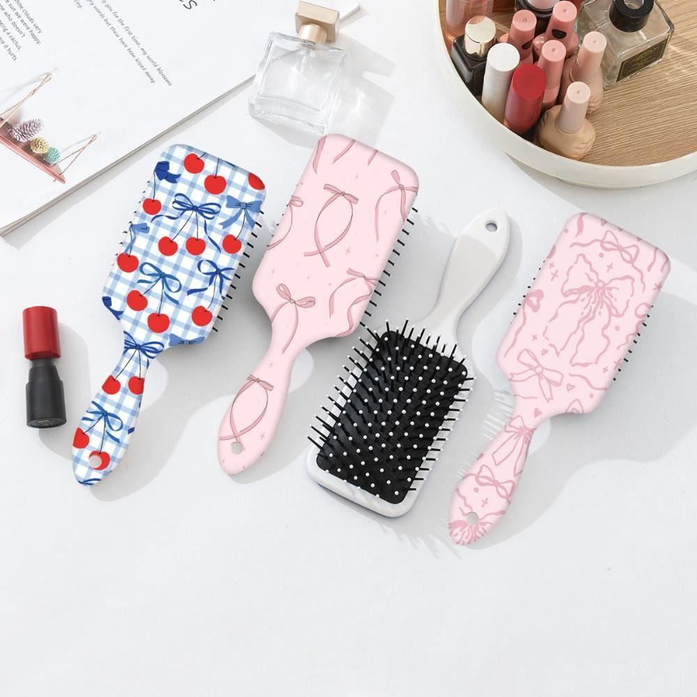 Bowknot Cherry Pattern Air Cushion Hair Brush Portable Detangling Brush for Women & Girls