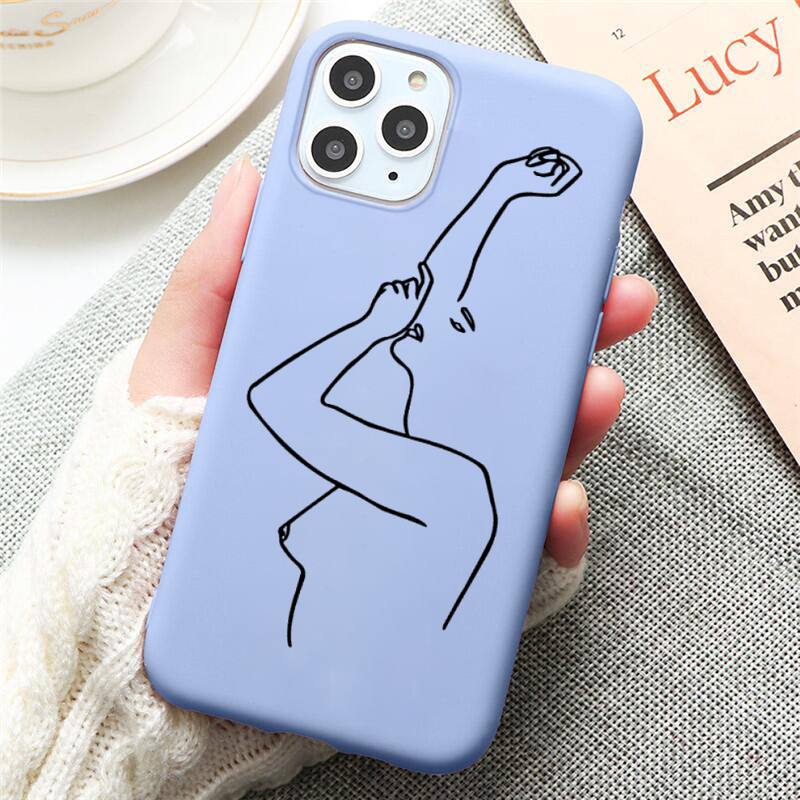 Boobs Art Print Harajuku Phone Case for iPhone 12 Mini Pro Max 11 Pro Max X XR XS 8 7 6s Plus Candy Purple Silicone Cases