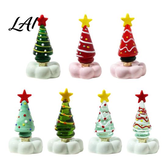 Handcrafted Holiday Table Decor Handmade Glass Christmas Tree Ornament with Star Top And Colorful Bead Details Festive Photo Props Desktop
